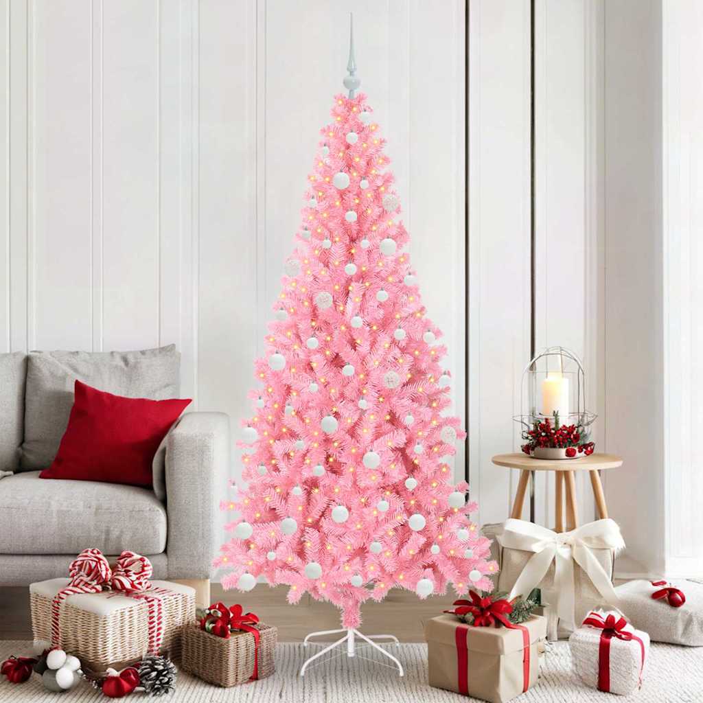 Vidaxl kerstboom met 300 led met standaard roze 180 cm pvc