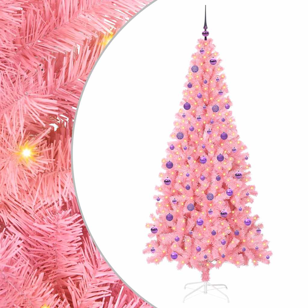 Vidaxl kerstboom met 300 led met standaard roze 210 cm pvc