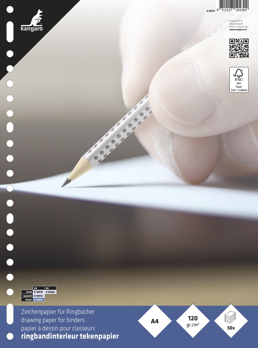 Kangaro tekenpapier a4 - 120 grams - 23-gaats - ringbandpapier - k-56013