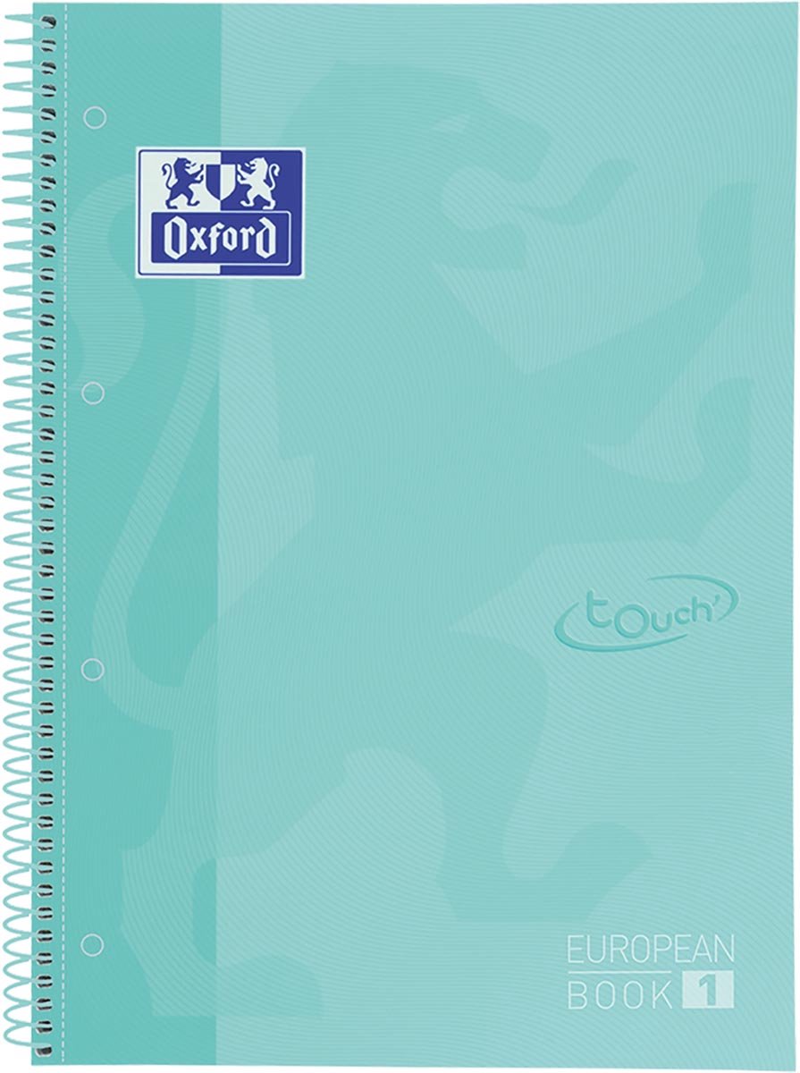 Oxford school europeanbook - notitieboek - gekleurde rand - a4+ - lijn - 80 vel - 4 gaats - hardcover - pastel mint