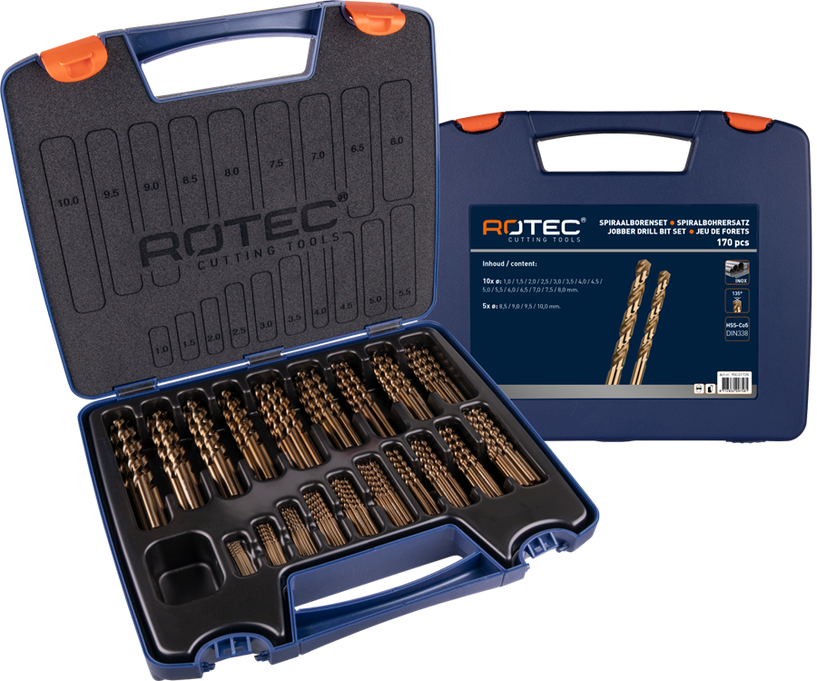 Rotec spiraalborenset 1-10x0.5mm hss-e 170-delig
