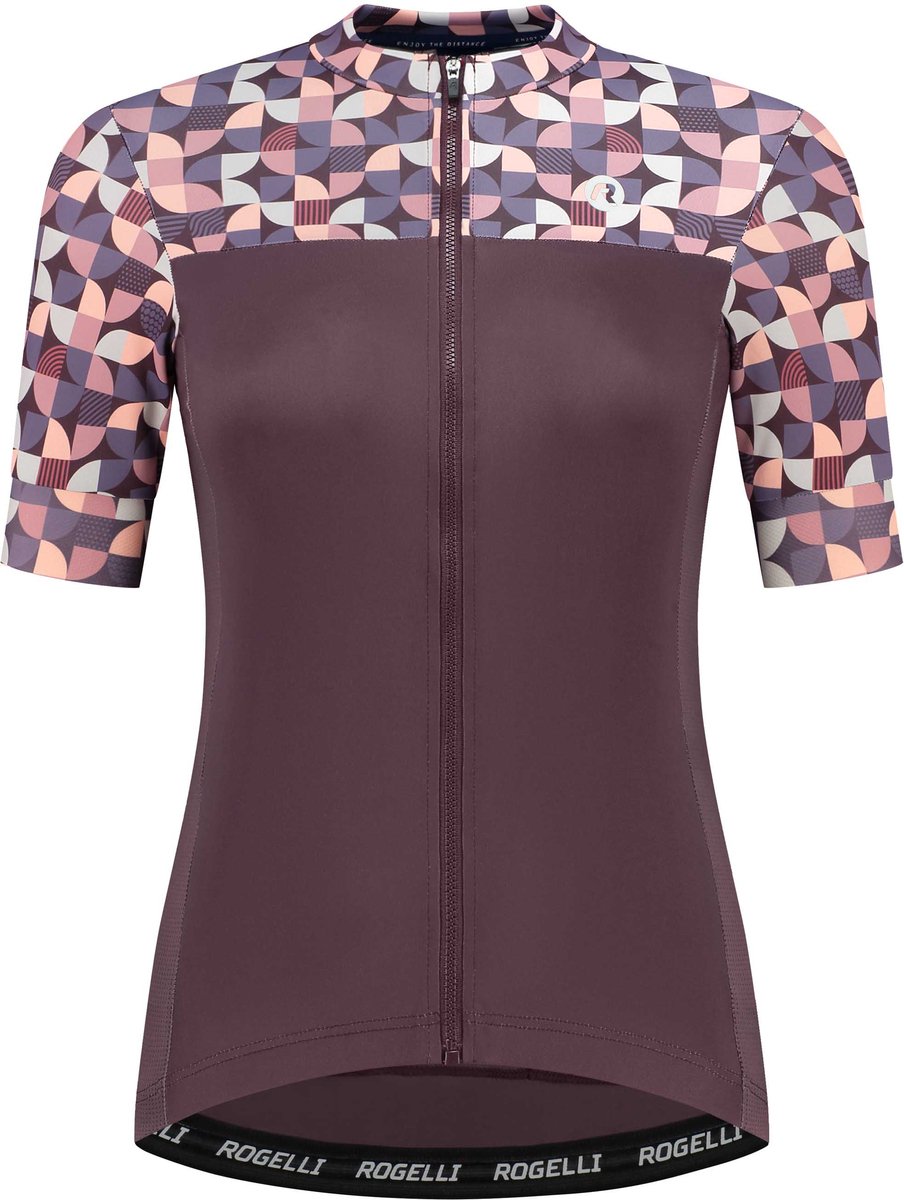 Rogelli essential graphic fietsshirt - korte mouwen - dames - burgundy - maat l
