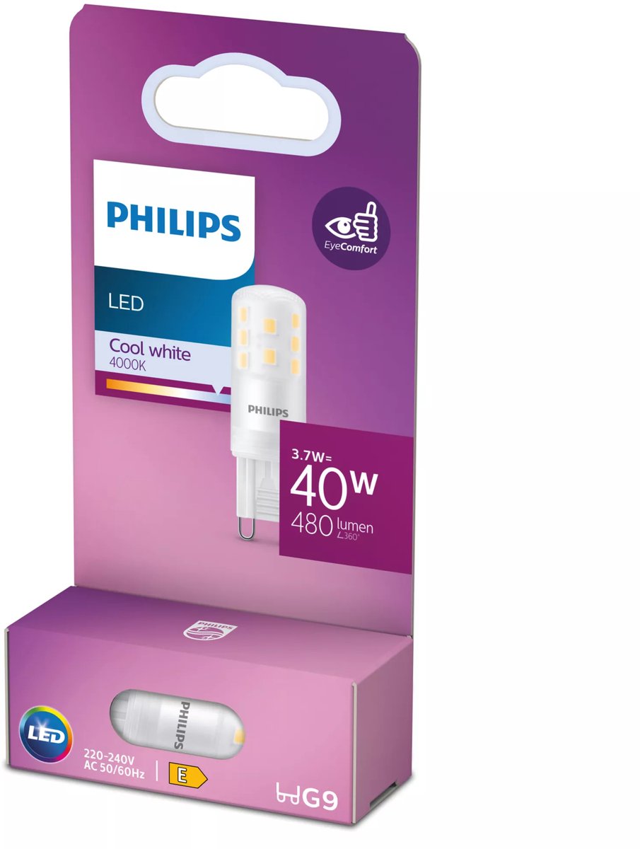 Philips led energiezuinige capsule transparant - 40 w - g9 - koelwit licht - bespaar op energiekosten
