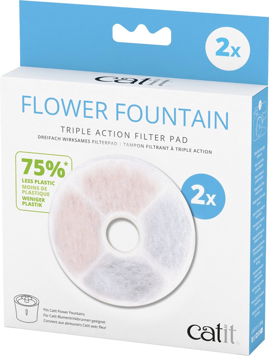 Catit - drinkfontein filters - kat - ca triple action frameless cartridge 2st - 14x14x1,5cm - 2st