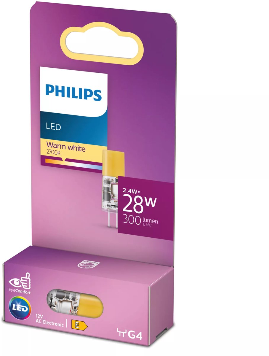 Philips led energiezuinige capsule transparant - 28 w - g4 - warmwit licht - bespaar op energiekosten