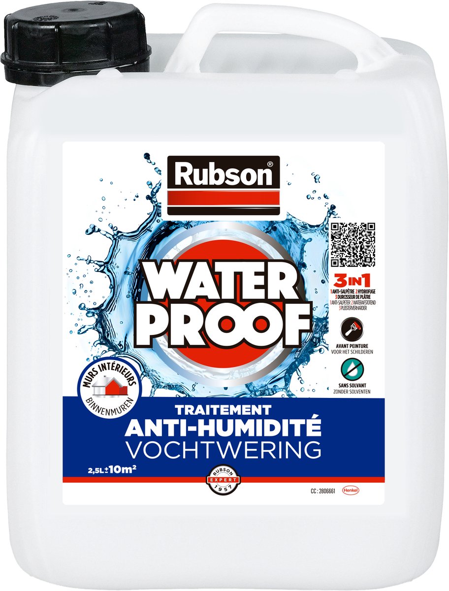 Rubson vochtwering - binnenmuren 2.5l jug | waterdichtende behandelingswanden | natte binnenkant | kleurloos