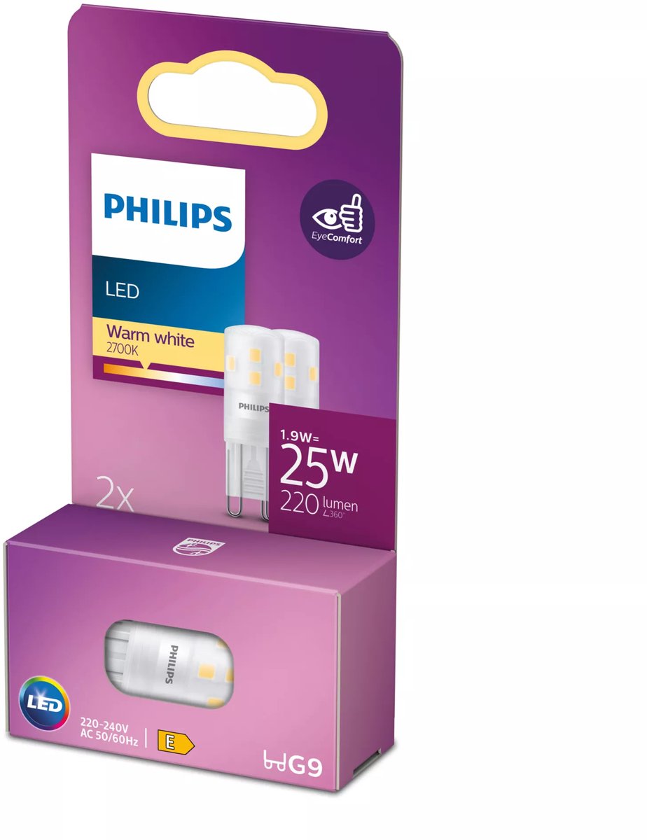 Philips led energiezuinige capsule transparant - 25 w - g9 - warmwit licht - 2 stuks - bespaar op energiekosten