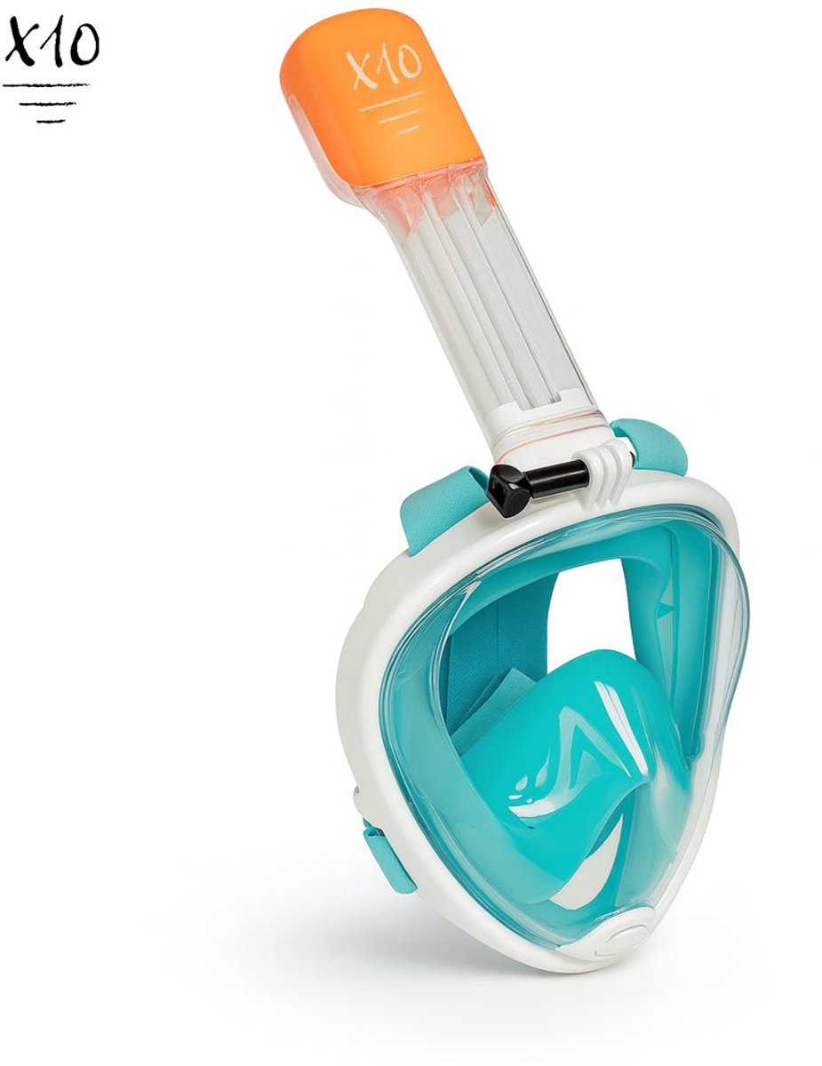 X10 snorkelmasker - duikbril - snorkel - snorkelset - full face masker - kinderen - turquoise - xs