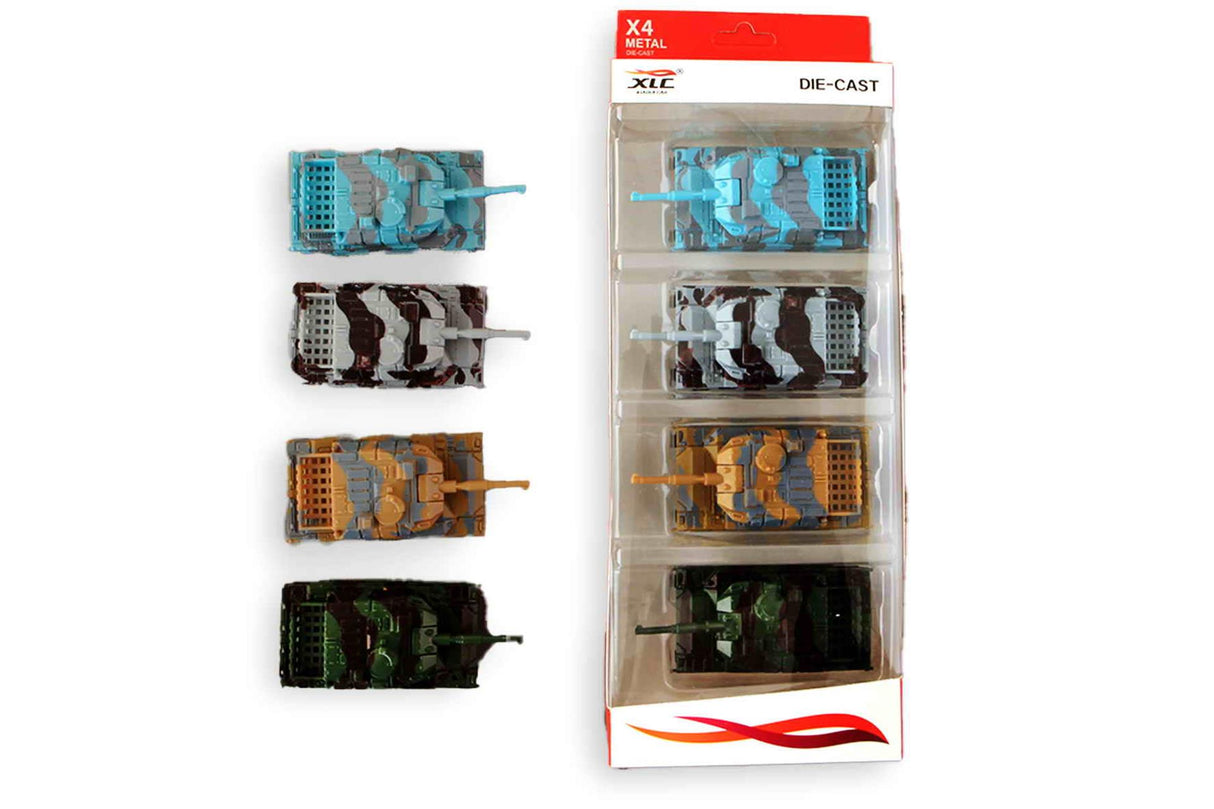 Tank pull back die-cast 9cm set a 4 stuks