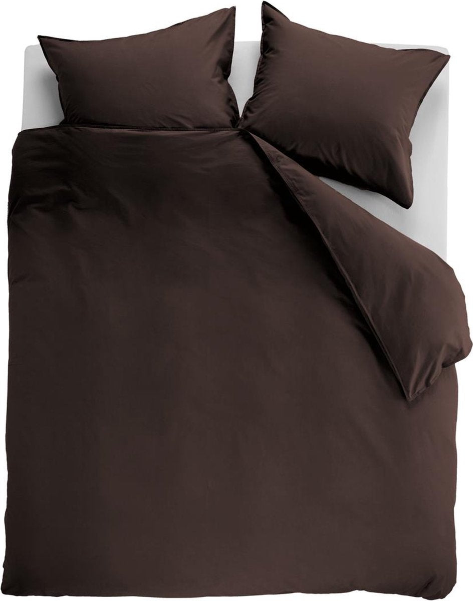 Ambiante cotton uni dekbedovertrek - effen - lits-jumeaux - 240x200 220 cm - bruin
