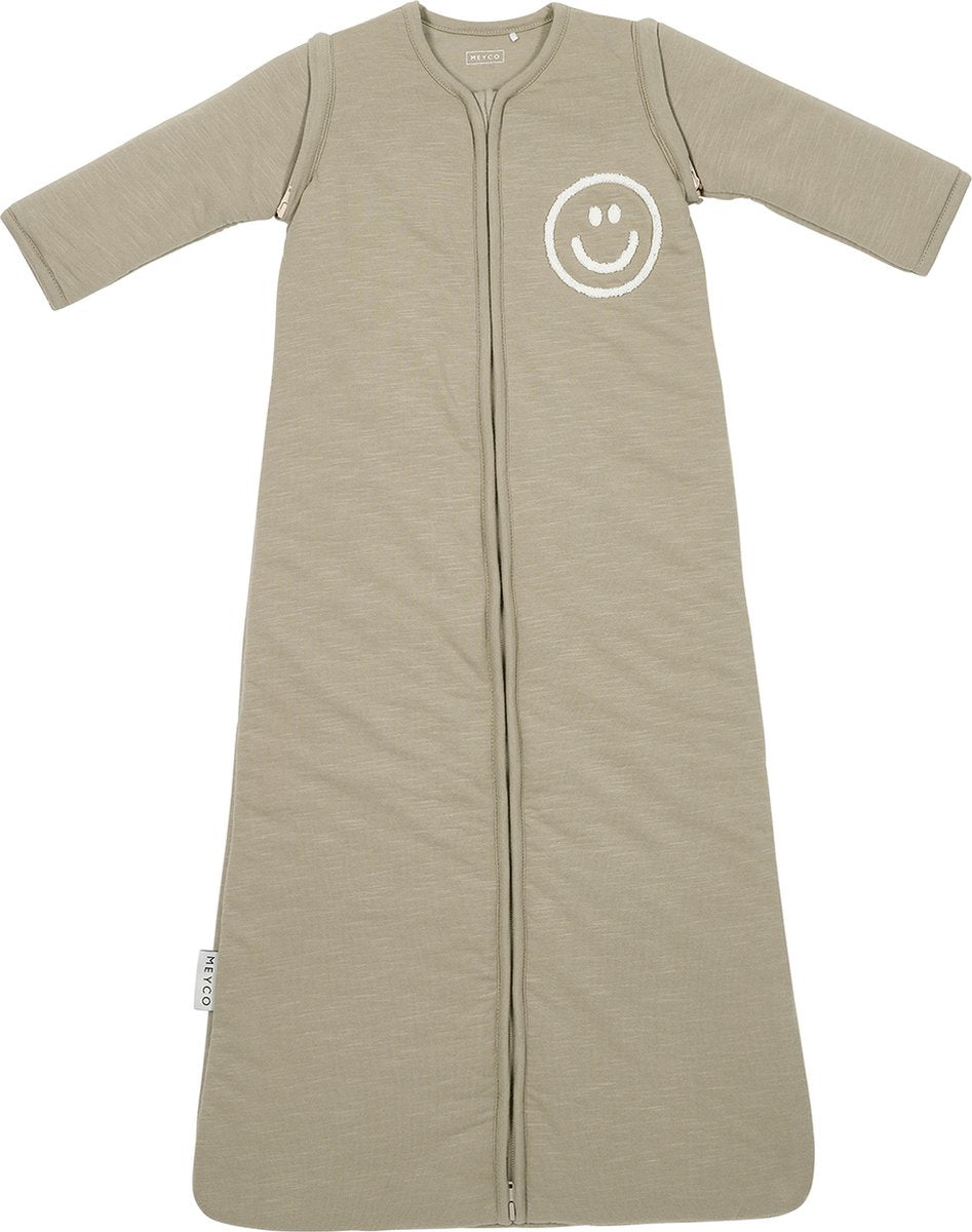 Meyco baby slub met smile applicatie baby slaapzak met afritsbare mouwen - taupe offwhite - 110cm - 2.5 tog