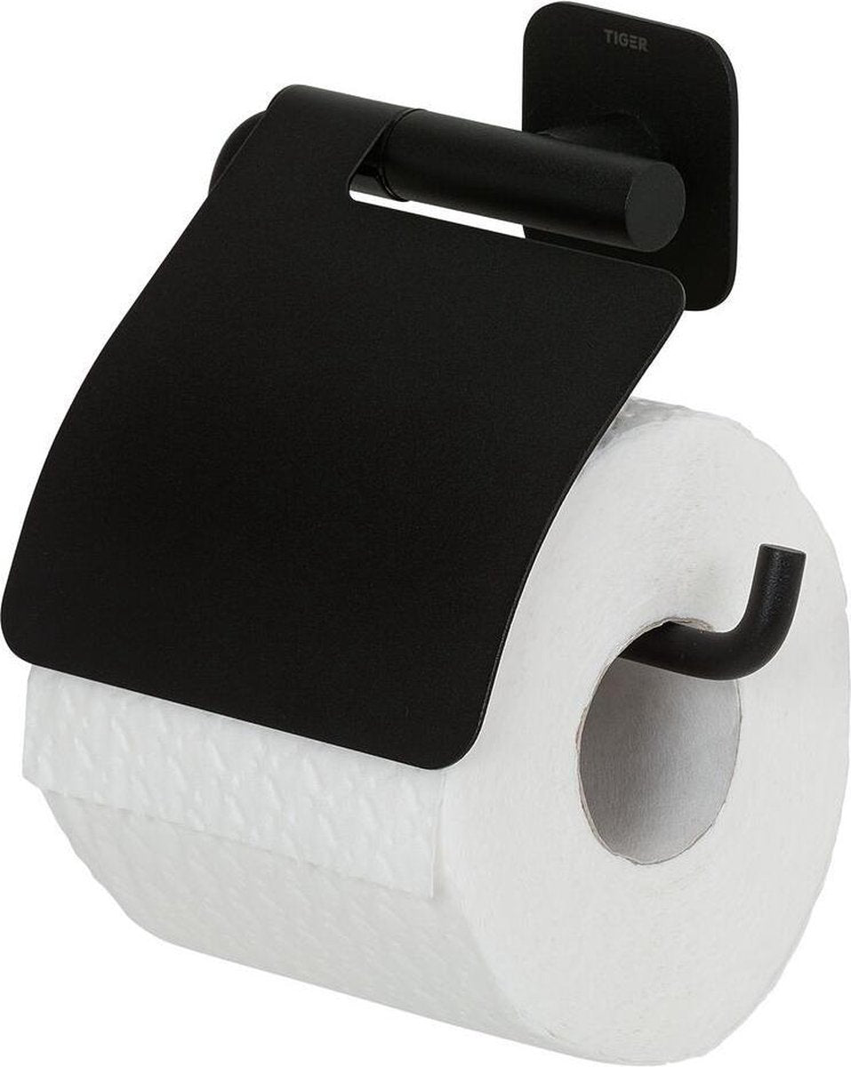 Tiger colar - wc rolhouder met klep - zonder te boren - toiletrolhouder zelfklevend - zwart