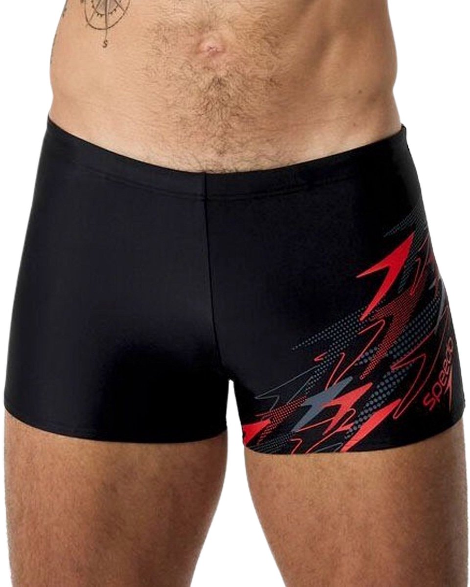 Speedo medley logo aquashort heren - strakke zwemshort heren - vormvaste zwemboxer heren - sportzwembroek heren met trekkoord - blauw rood - l