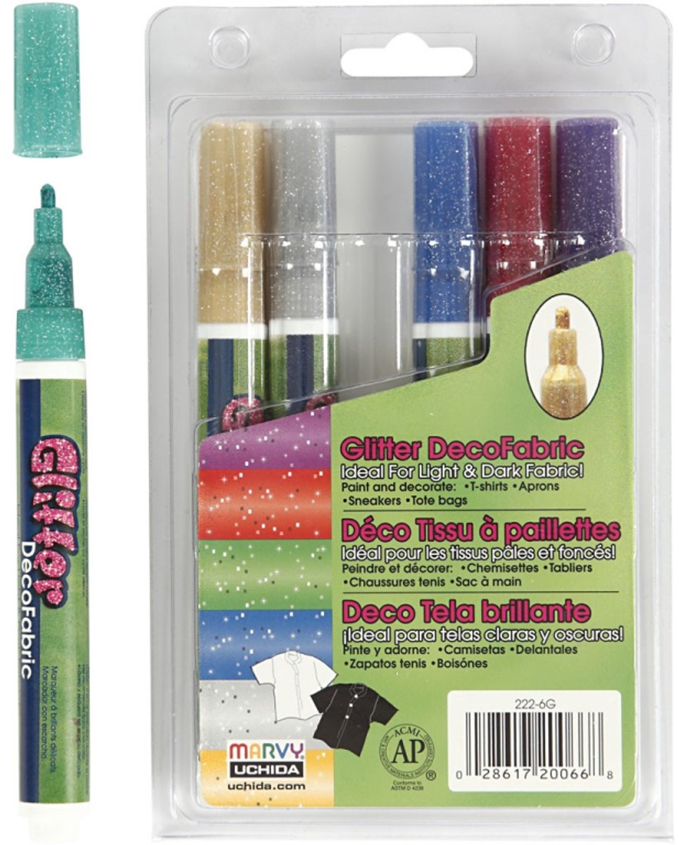 Creativ company cc deco textielstiften glitter 6 stuks