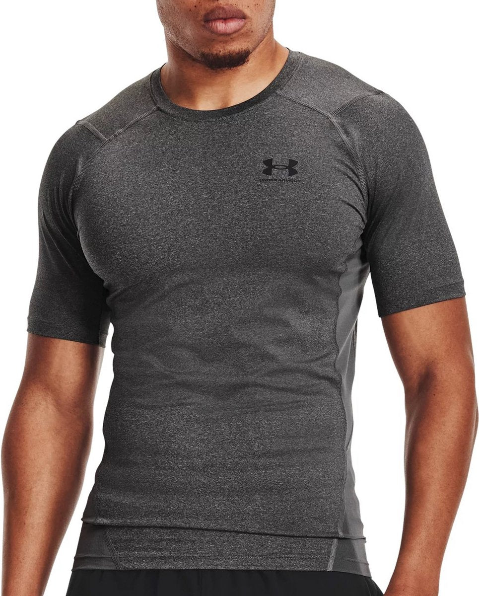 Under armour ua hg armour comp ss heren sportshirt - grijs - zwart
