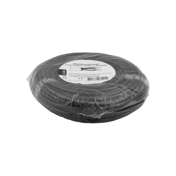 Q-link huishoudsnoer – vmvs – belastbaar tot 1200w – 2 x 0.75 mmⲠ– 20 m – zwart