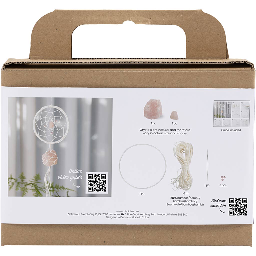 Creativ company http: www.cchobby.nl mini-hobbyset-macrame-dromenvanger-met-rozenkwarts-lichtroze-wit-1-doos