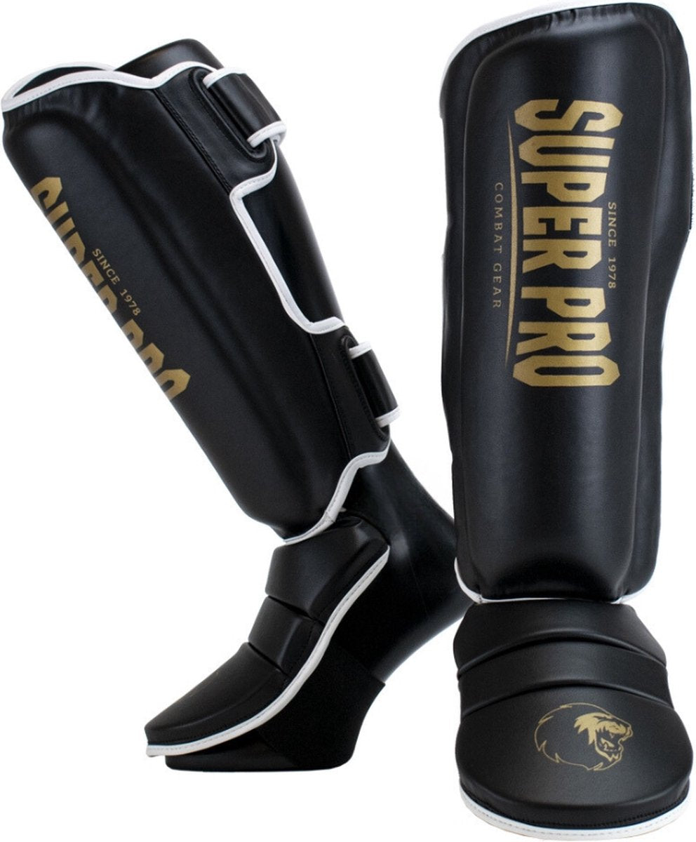 Super pro combat gear scheenbeschermer protector se zwart goud wit extra large