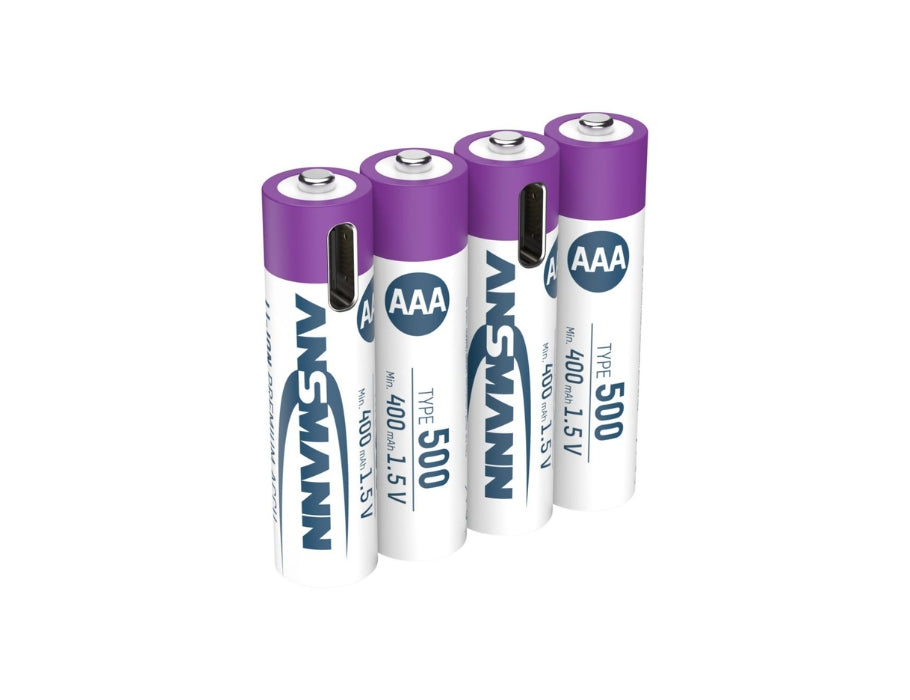 Ansmann oplaadbare aaa batterijen - li-ion - incl. usb-c oplaadkabel - 4 stuks