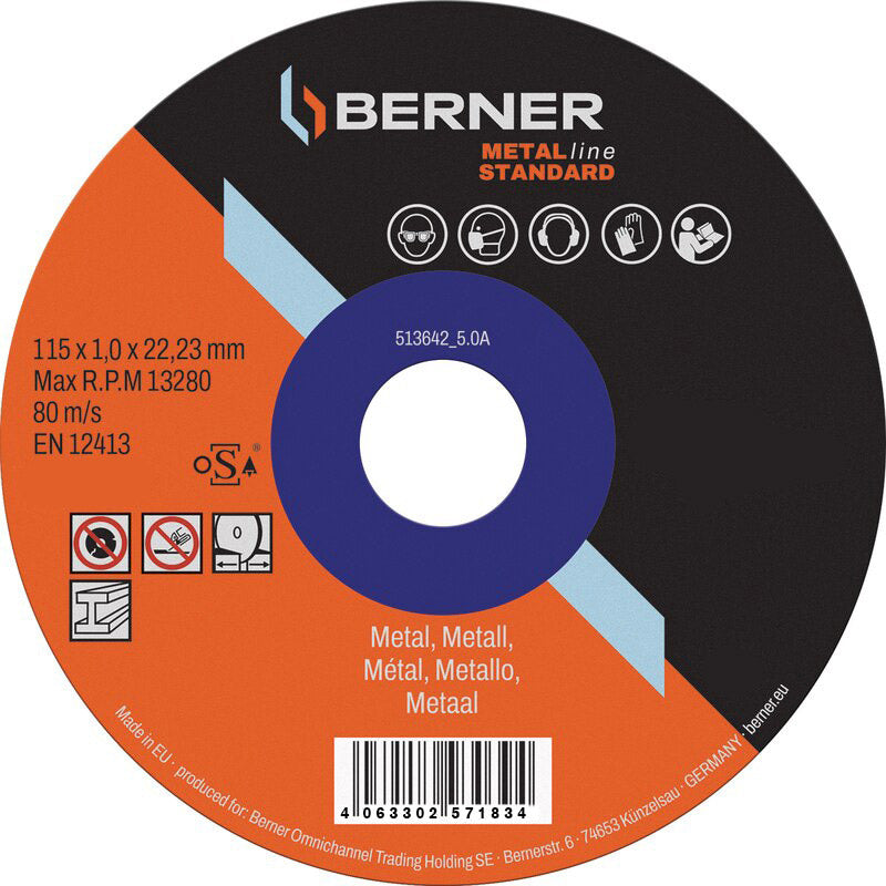 Cema berner slijpschijf metalline standard plat 115x1,0x22,23mm