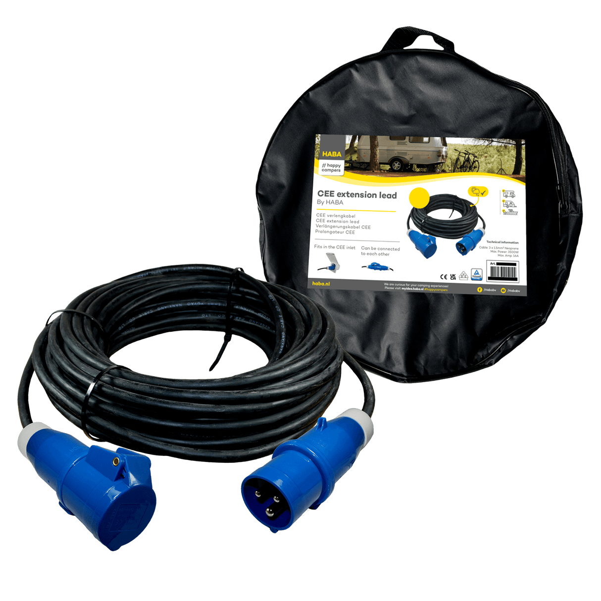 Ngk verleabel 10 meter neopreen 3x 1.5mm² - cee stekker en cee contrastekker - in tas