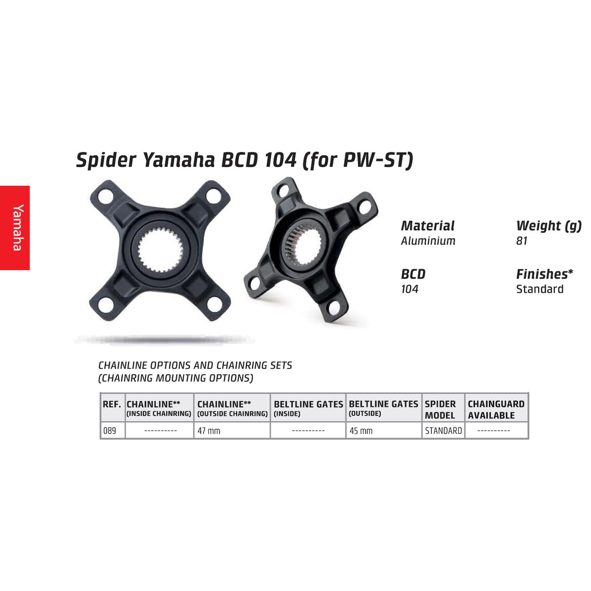 Miranda yamaha spider 4-arm, bcd104 pw motor, aluminium, zwart