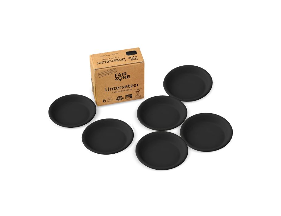 Fairzone onderzetters voor plantenpotten - rubber - zwart - 6 stuks