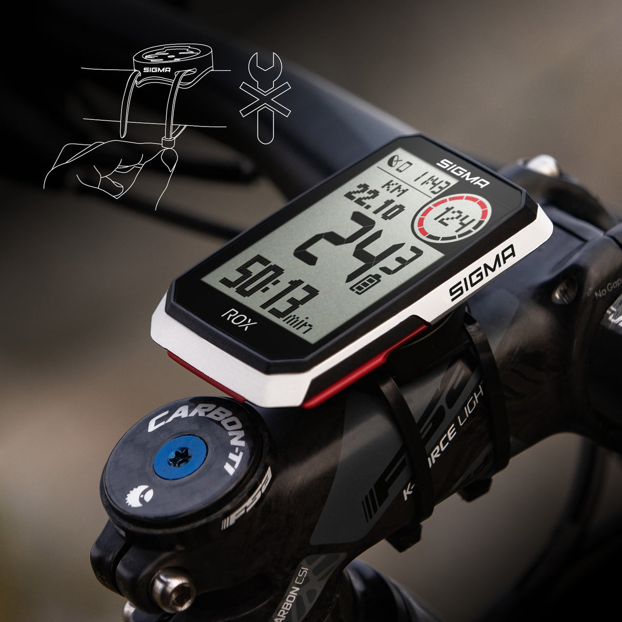 Sigma rox 4.0 gps zw wit standaard stuurhouder + usb-c oplaadkabel