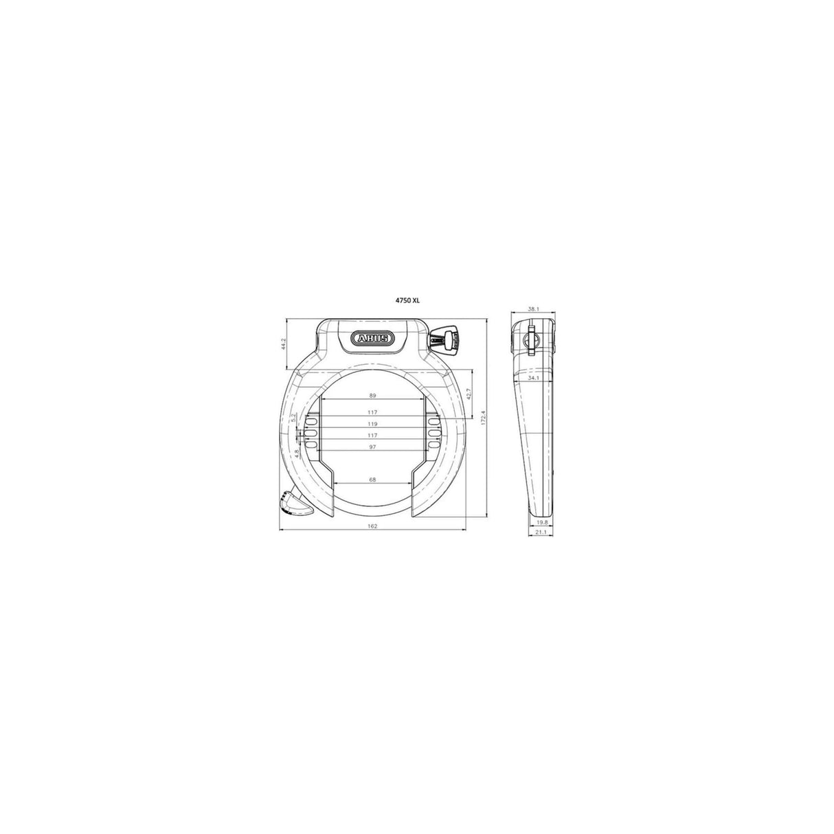 Abus Frame ringslot Amparo 4750XL R. Security Level 9. Met grote wiel opening