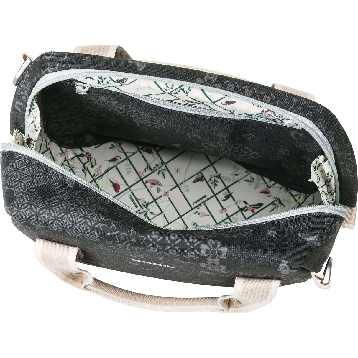 Basil Bohème City Bag - elegante groene hand-, schouder- en stuurtas voor dames, geschikt voor elektrische fietsen en stadsfietsen - zwart