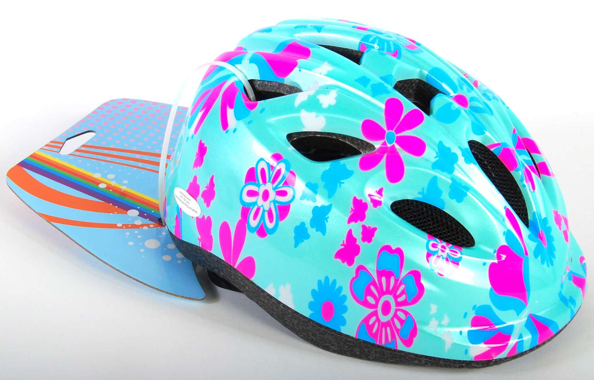 Volare kinder fietshelm - xs - blauw roze bloemetjes - 47-51 cm - extra klein model