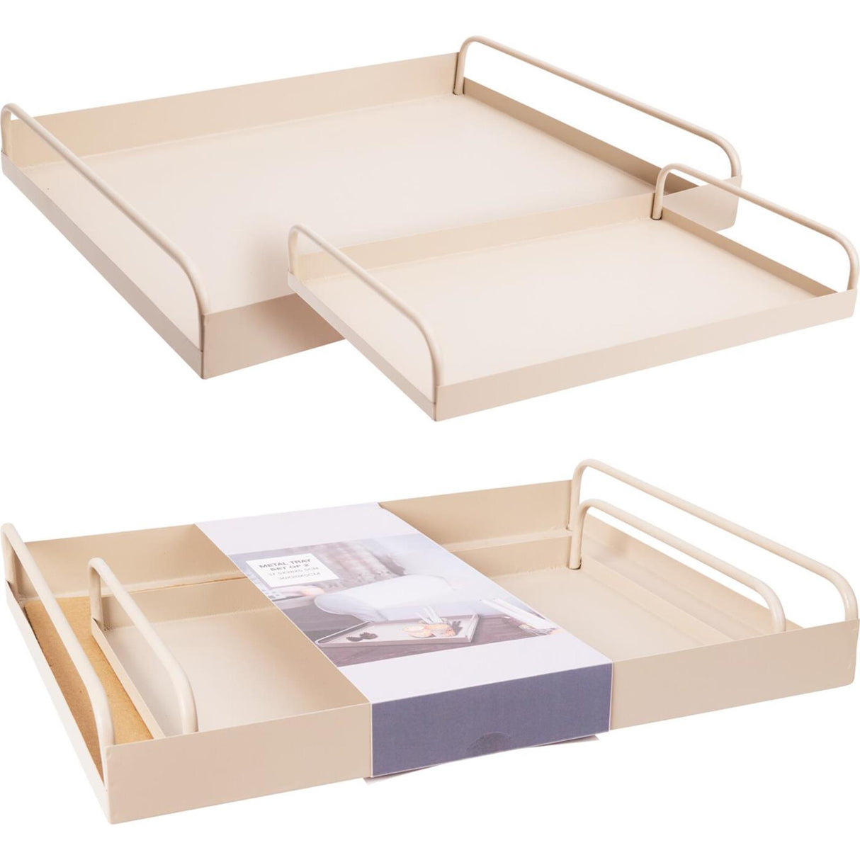 Home styling dienblad set van 2 dienblad set van 2 metaal zandkleur