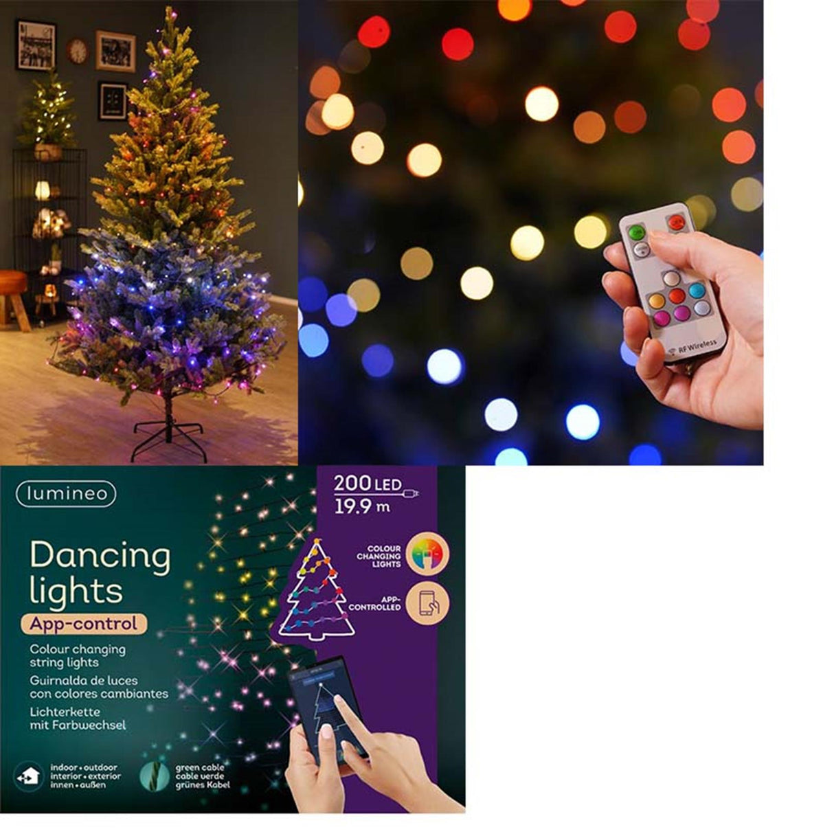 Lumineo verlichting met 200 leds bedienbaar via bluetooth app-dancing lights 1990cm multikleur alle kleuren van de regenboog incusief wit en warm wit