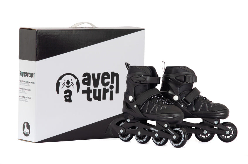Aventuri verstelbare inline skates semi-softboot zwart maat 34-37 (m)