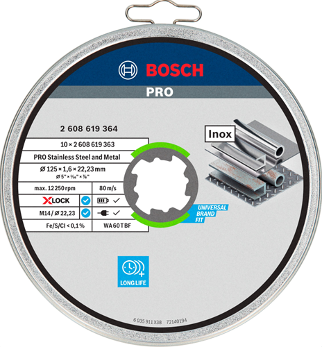 Bosch accessoires bosch accessories x-lock 2608619364 doorslijpschijf recht 125 mm 10 stuk(s) inox