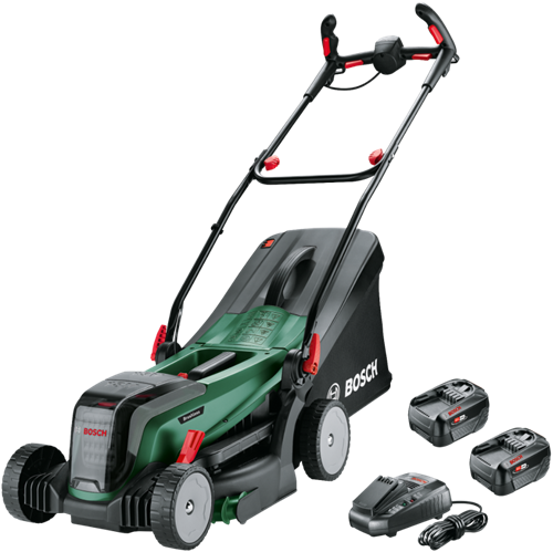 Bosch groen bosch universalrotak 2x18v-37-550 - accu-grasmaaier - inclusief 2x 18v li-ion (4.0 ah) accu en lader