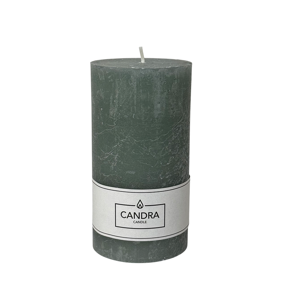 Candra rustieke stompkaars groen 130 68mm