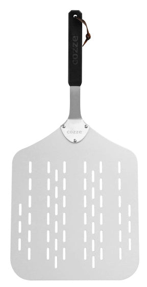 Cozze Pizzaschep met gaatjes Aluminium 60 cm zilver zwart