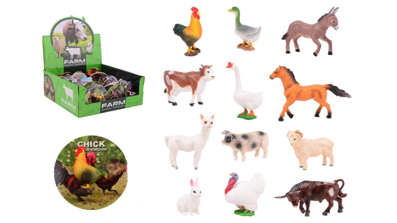 Johntoy display animal world boerderijdieren, 12 assorti