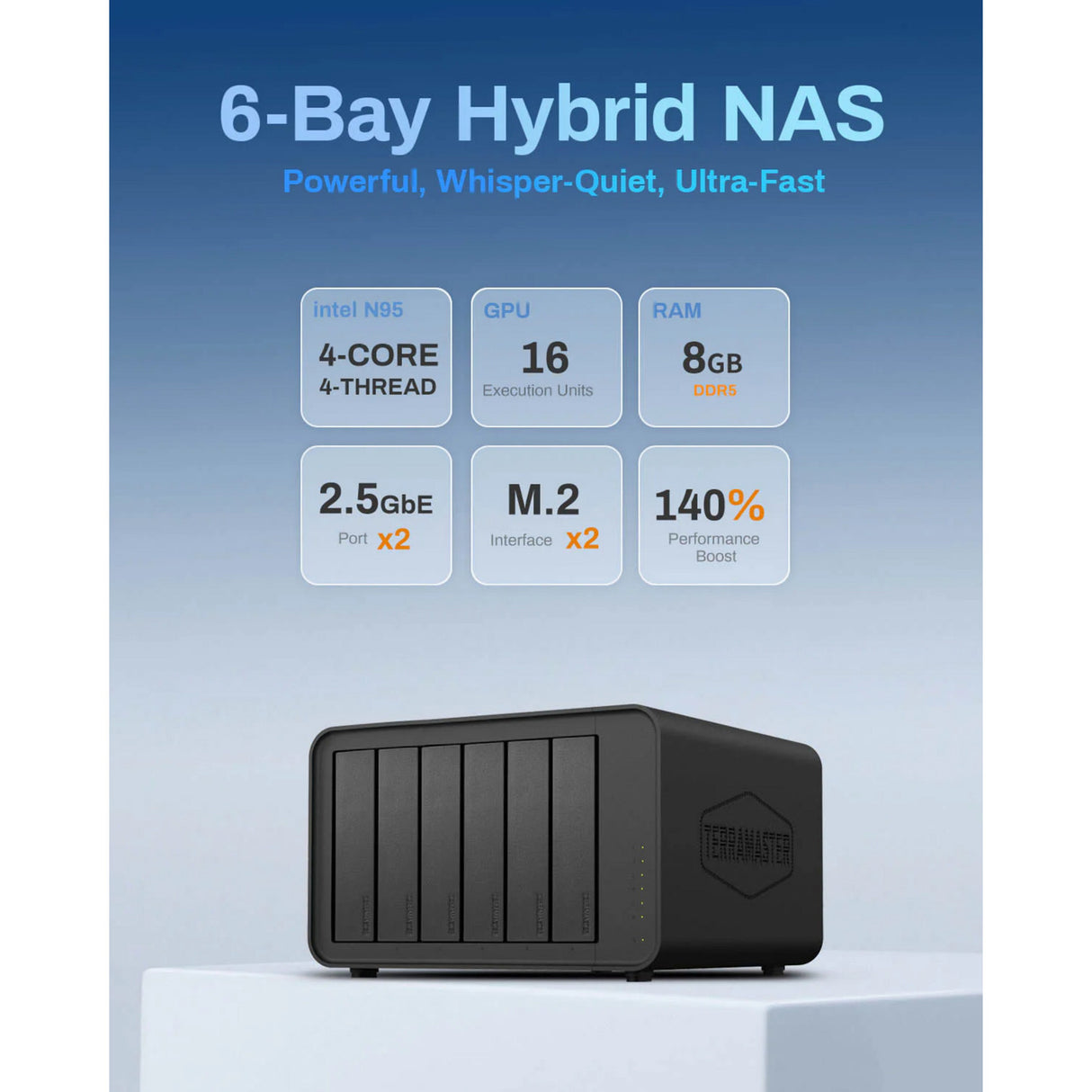 Terramaster f6-424 nas (zwart, 2x 2.5gbe, hdmi, usb)