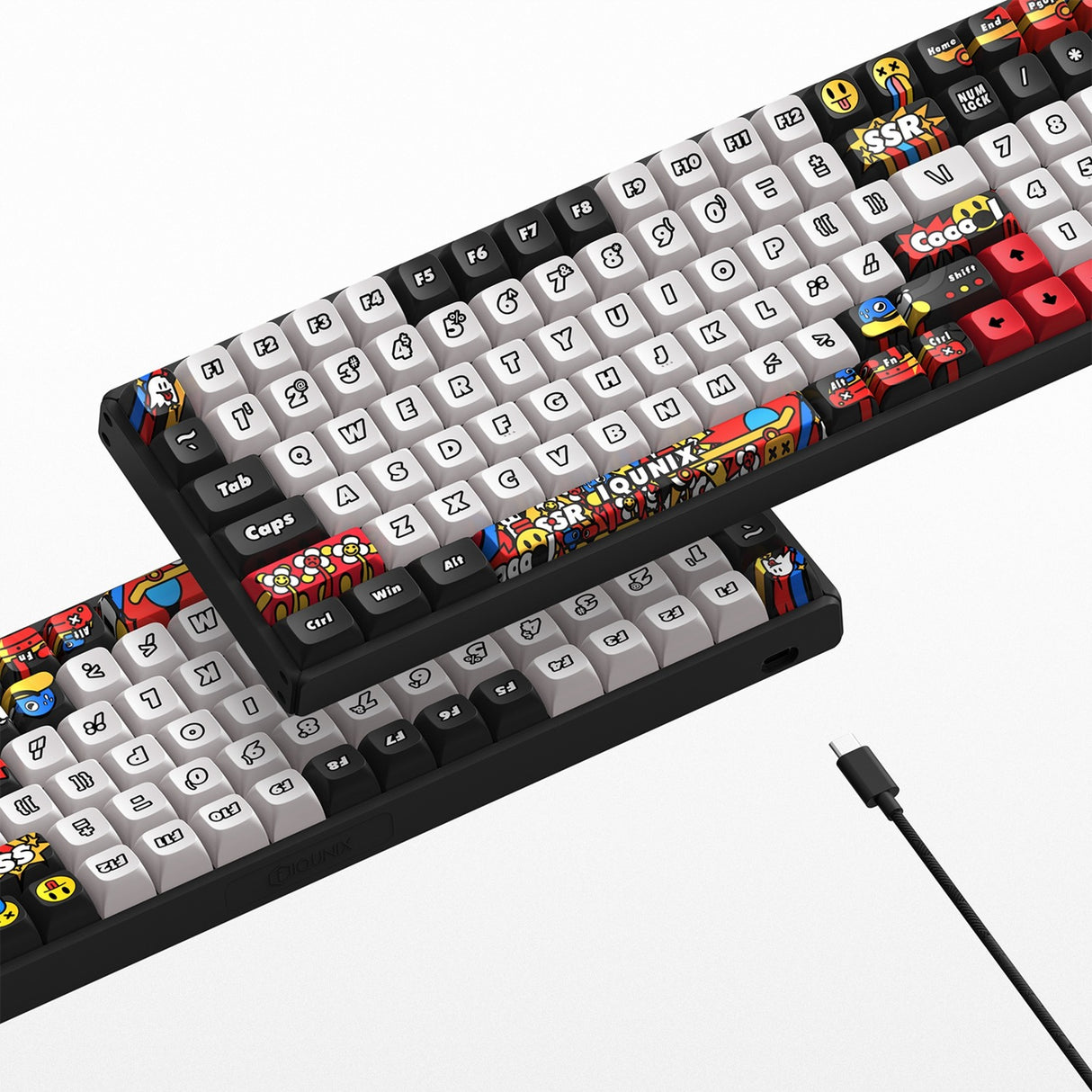Iqunix f97 graffiti diary wireless mechanical keyboard (zwart, us lay-out (qwerty), cherry mx silent red, 96%, rgb leds, hot-swappable, pbt, 2.4ghz | bluetooth 5.1 | usb-c)