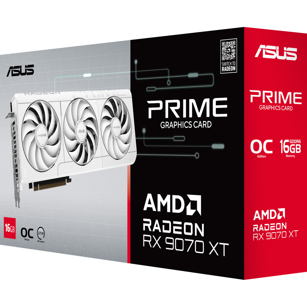 Asus prime radeon rx 9070 xt oc white grafische kaart (wit, 3x displayport, 1x hdmi 2.1, rdna4)