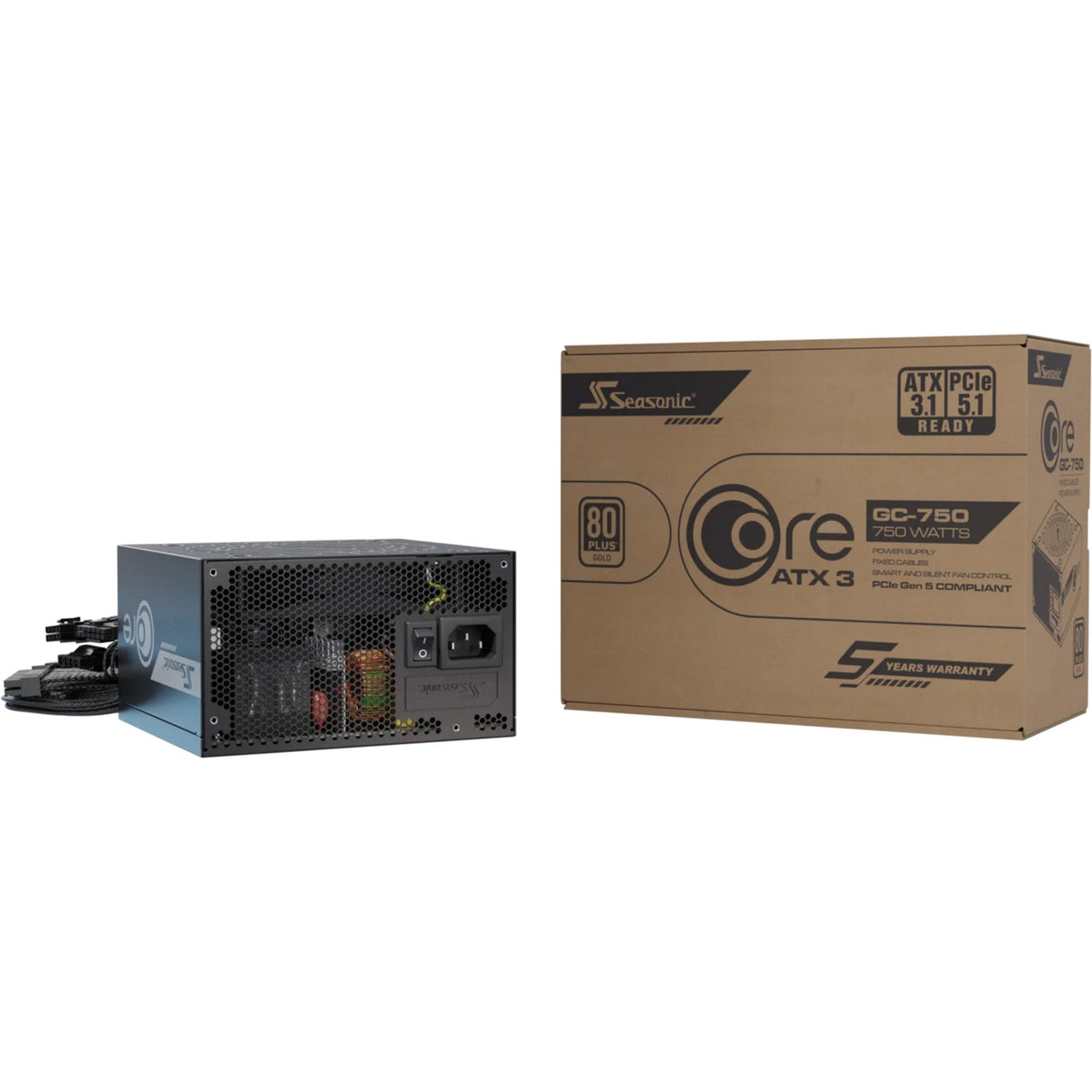 Seasonic core gc-750 atx 3.1 750 watt voeding (zwart, 1x 12v-2x6, 2x pcie)