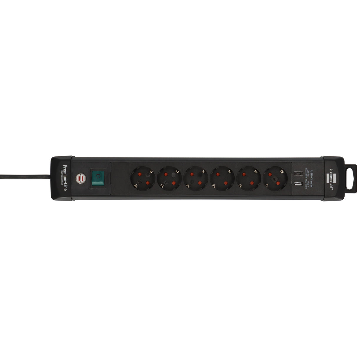 Brennenstuhl premium-line stekkerdoos 6-voudig met usb c pd 30w en usb a 18w stekkerdoos (zwart, 1x usb-a, 1x usb-c)