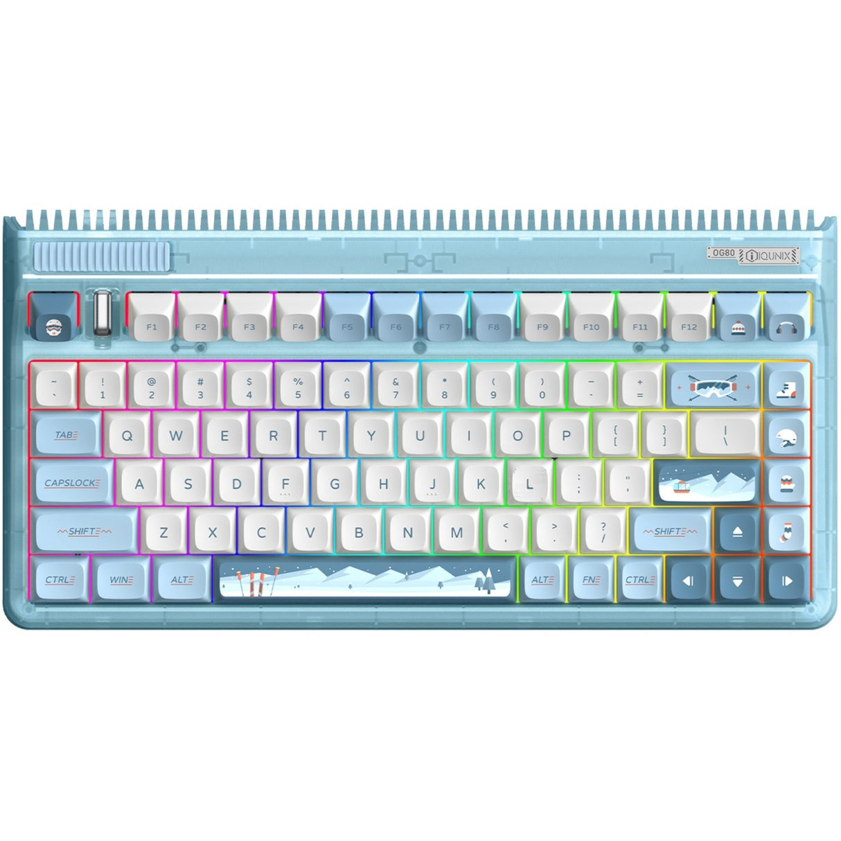 Iqunix og80 wintertide wireless mechanical keyboard (lichtblauw, us lay-out (qwerty), iqunix moonstone, 80% (tkl), rgb leds, hot-swappable, pbt, 2.4ghz | bluetooth 5.1 | usb-c)