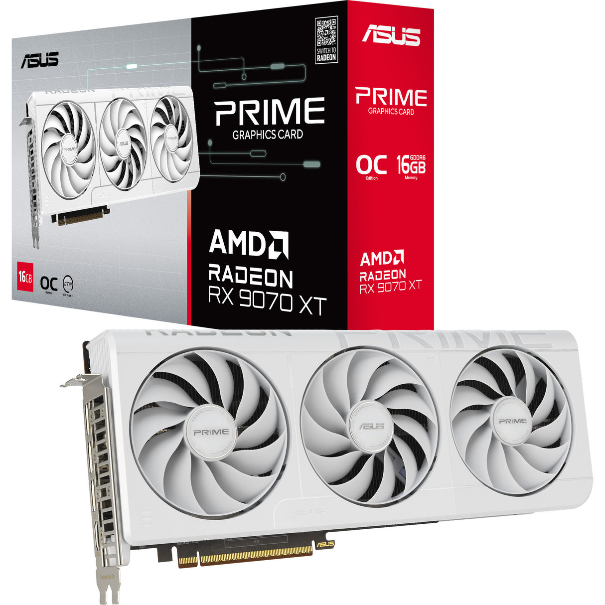 Asus prime radeon rx 9070 xt oc white grafische kaart (wit, 3x displayport, 1x hdmi 2.1, rdna4)