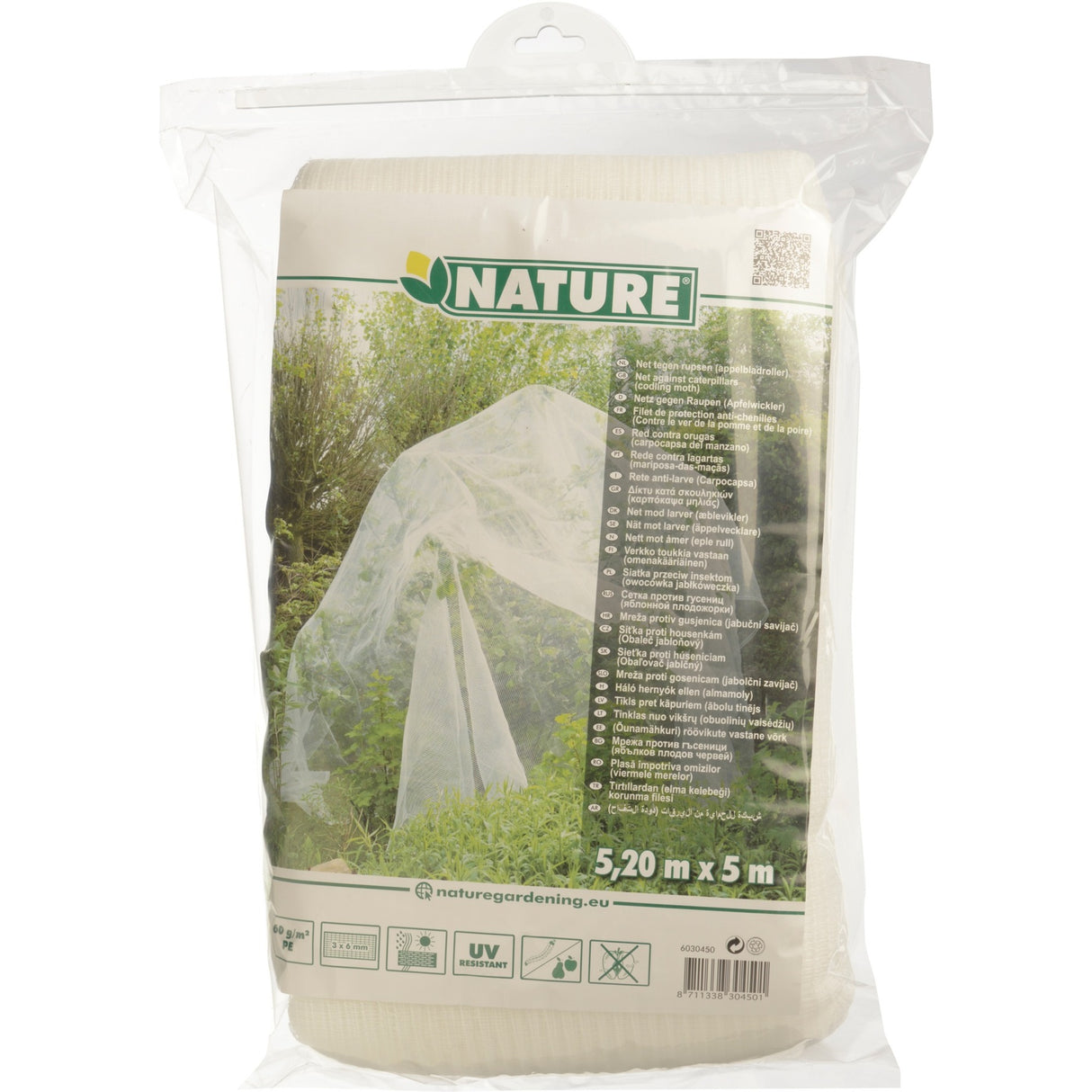 Nature insectengaas, fijnmazig insectenhor (wit transparant, 5,2 x 5 m)