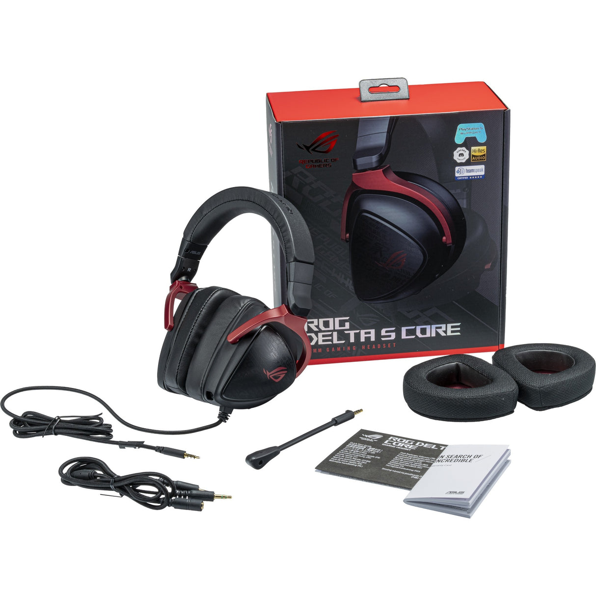 Asus rog delta s core over-ear gaming headset (zwart rood, pc, playstation 4, playstation 5, xbox one, xbox series x|s, nintendo switch)