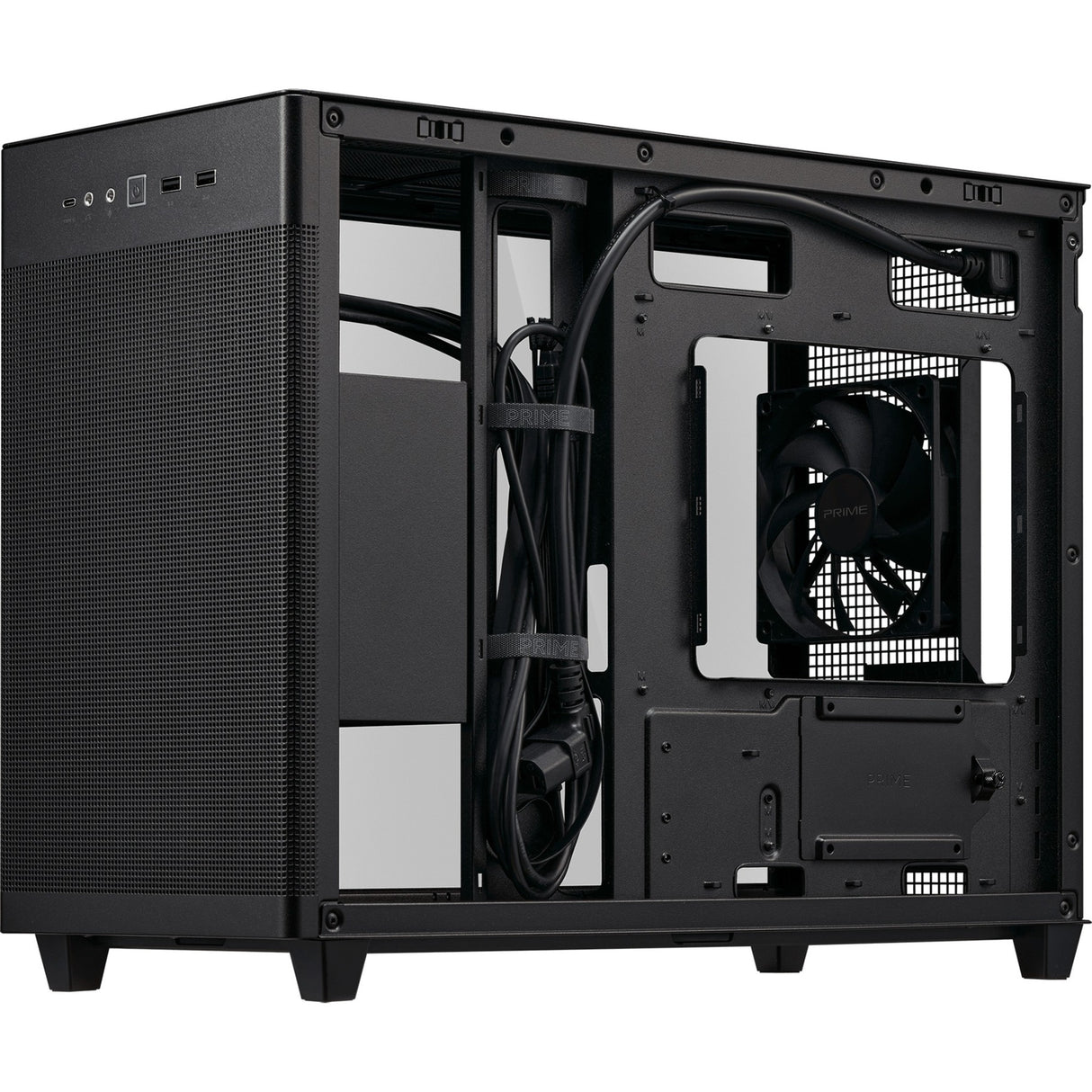 Asus prime ap201 mini tower behuizing (zwart | 2x usb-a | 1x usb-c | tempered glass)