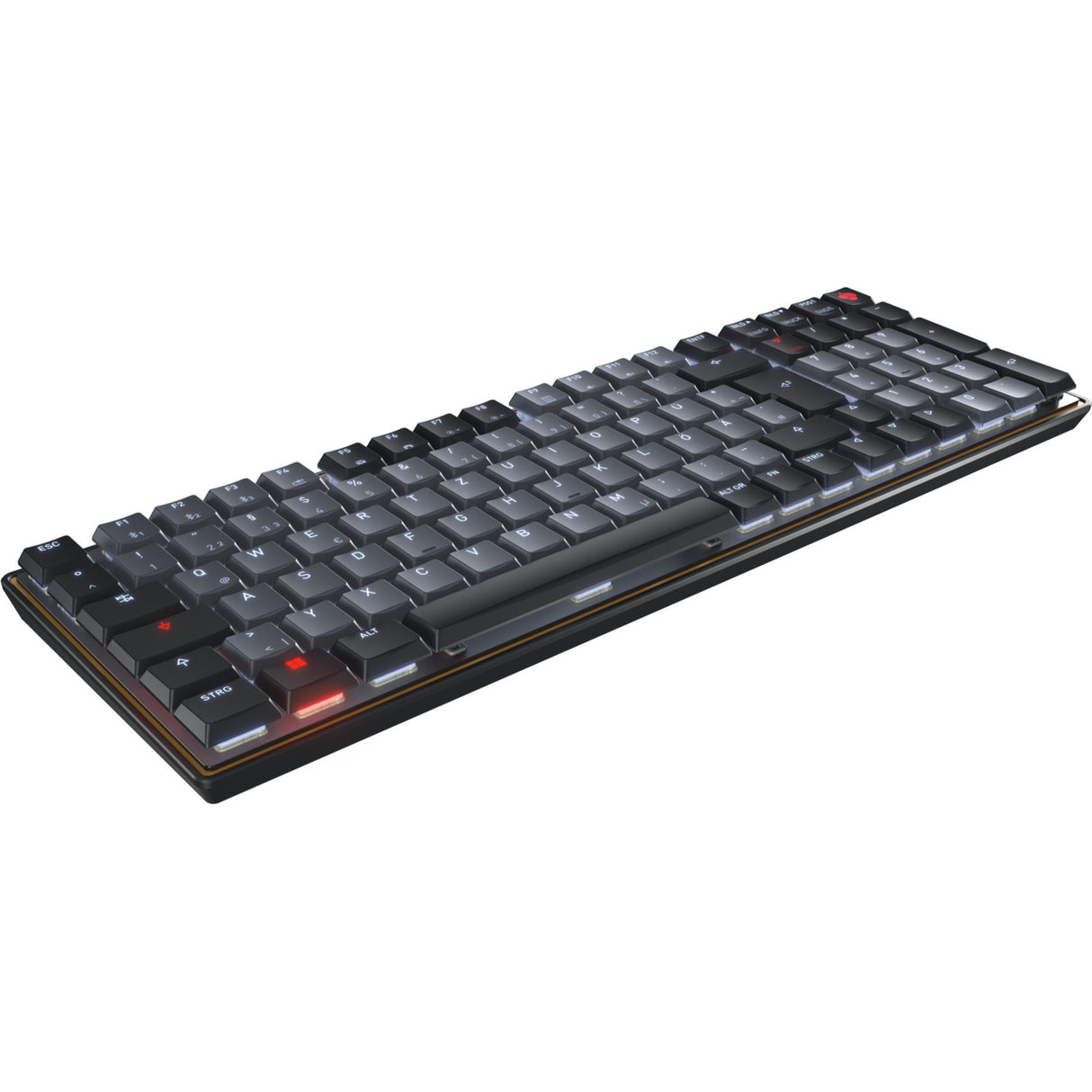Cherry kw 550 mx lp mechanisch toetsenbord (zwart, us lay-out (qwerty), mx low profile 2.0 ivory, 96%, white leds, pbt keycaps)
